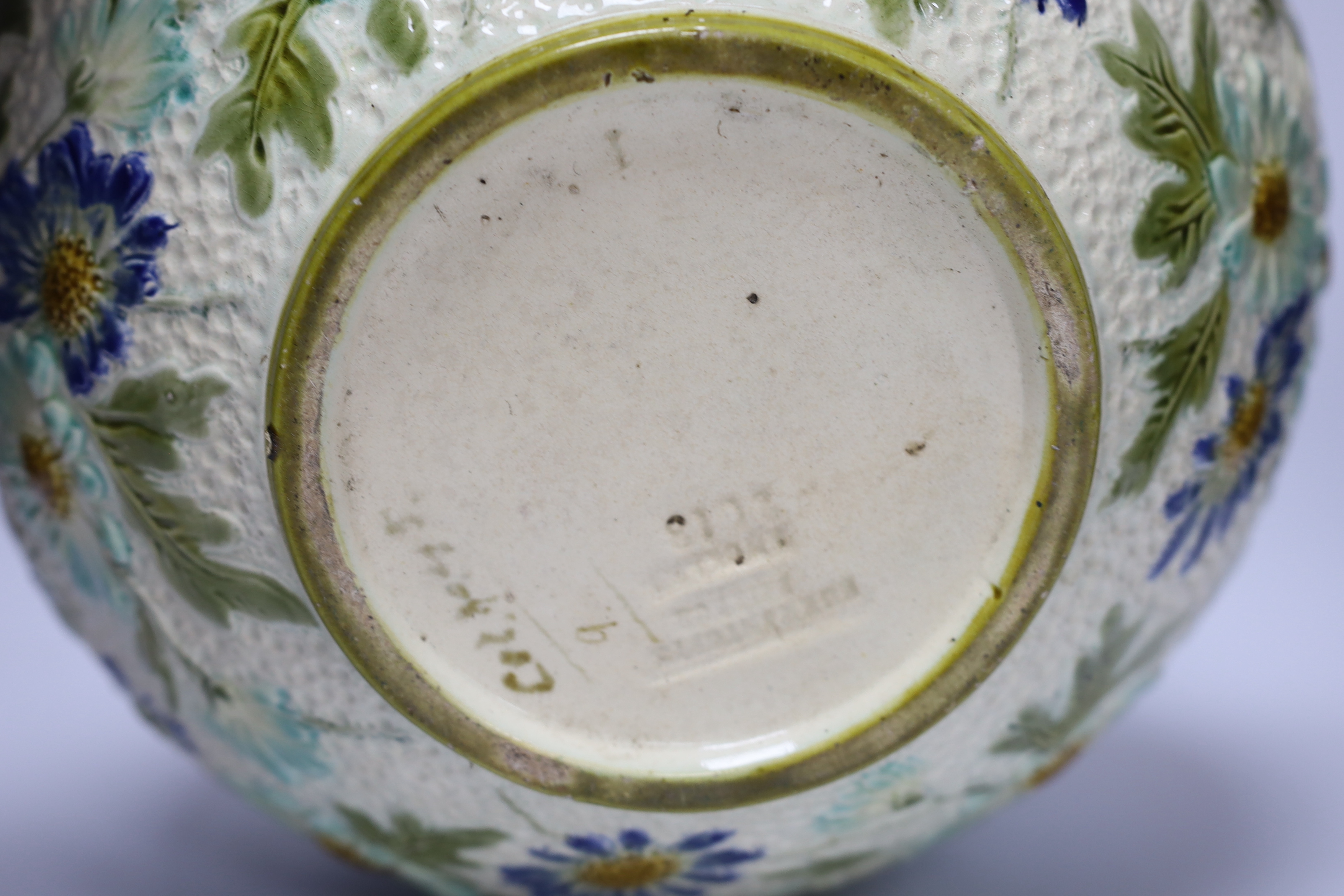 A pair of Burmantofts faience floral jardinières, c.1900, 23cm high